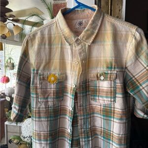on the byas Cream Plaid Shirt with Yellow & Teal Accents